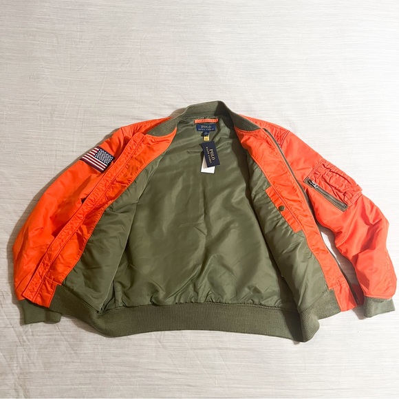 Polo Ralph Lauren COASTAL ORANGE Surplus Twill Air SQDRN 67 Bomber Jacket - Picture 10 of 14